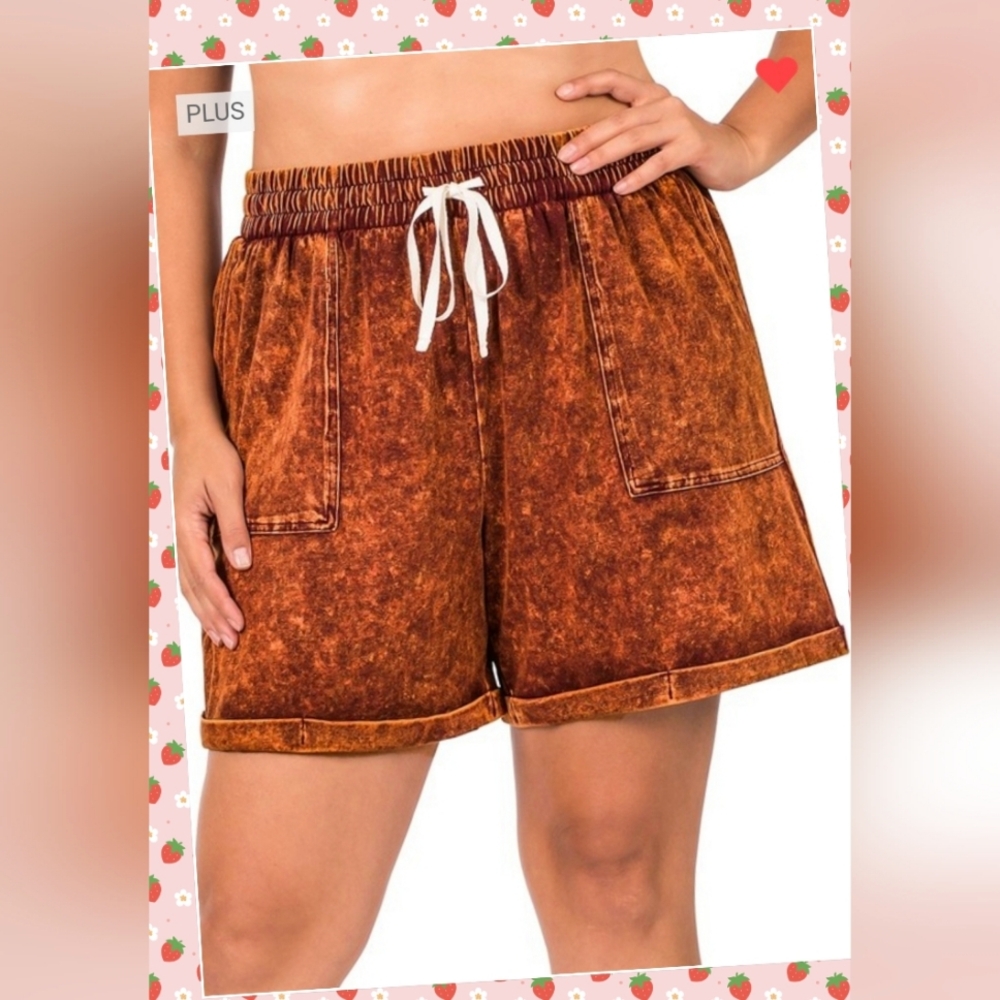 Zenana Vintage Shorts-Rust
